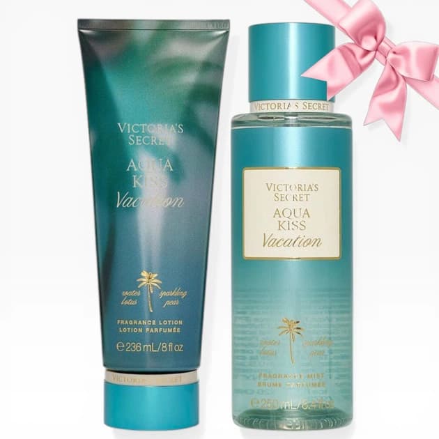 Подарункові набори Victoria's Secret Набір Victoria's Secret Aqua Kiss Vacation Fragrance Mist + Lotion - елітна косметика та оригінальна парфумерія в Beauty Place